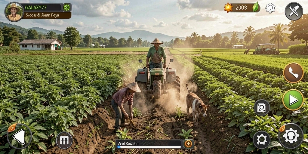 Penggambaran gameplay menarik di GALAXY77 dengan aktivitas bertani.