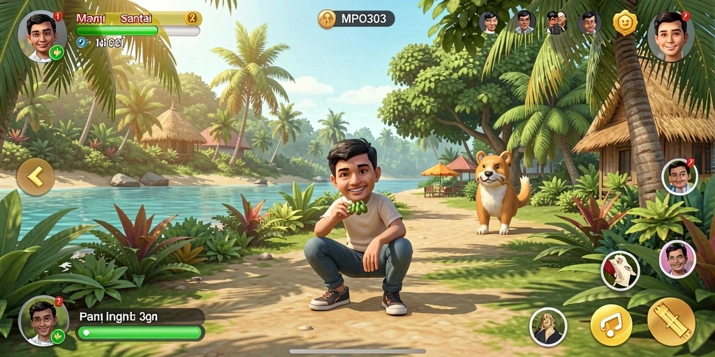 Tampilan gameplay MPO303 yang ceria dan penuh warna.