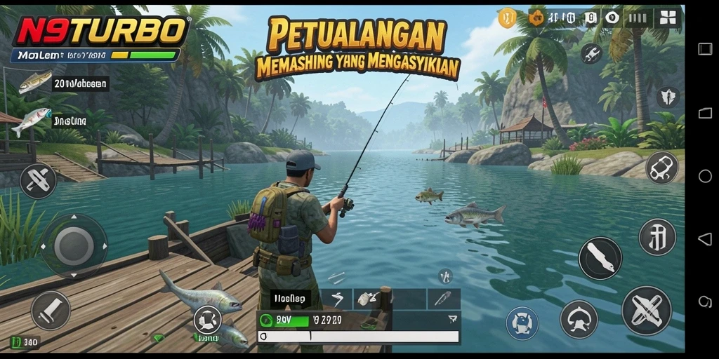 Tangkapan ikan besar dalam gameplay N9TURBO yang menarik.