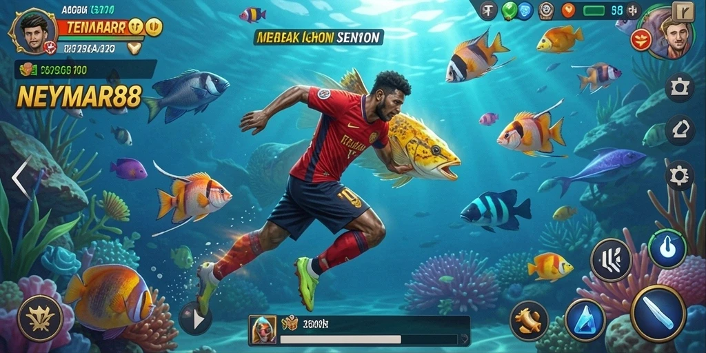 Screenshot gameplay NEYMAR88 yang menampilkan aksi Tembak Ikan yang seru.
