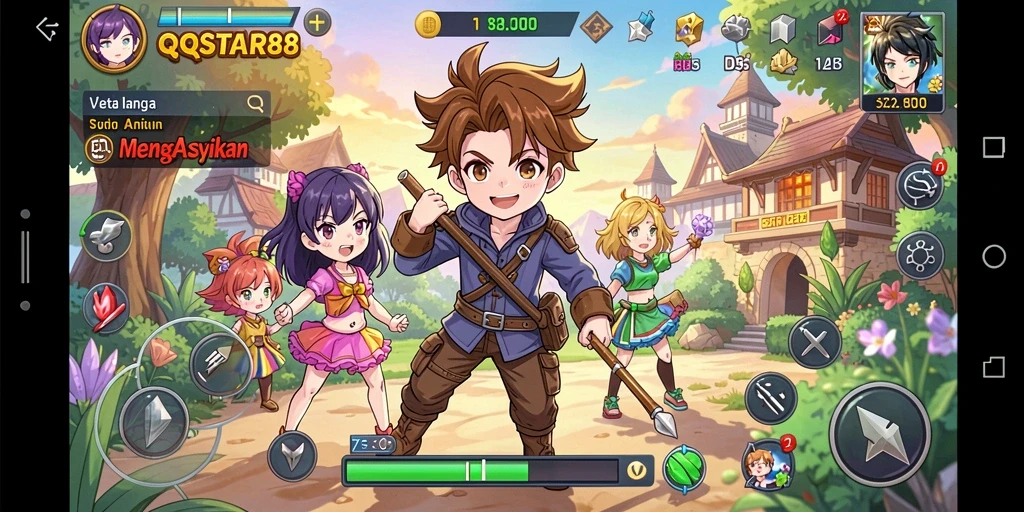 Screenshot gameplay <strong>QQSTAR88</strong> dengan karakter anime yang menawan.