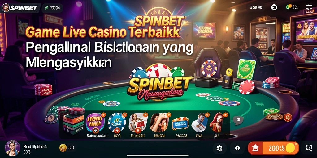 Screenshot gameplay SPINBET menunjukkan dealer langsung dan suasana kasino yang mendebarkan.