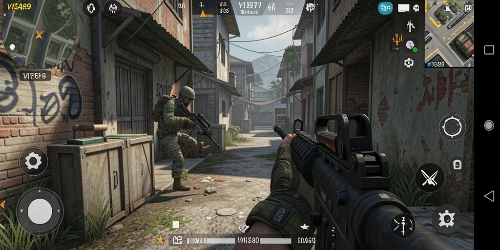 Screenshot gameplay <strong>VISA89</strong> menampilkan aksi tembak-menembak yang intens.